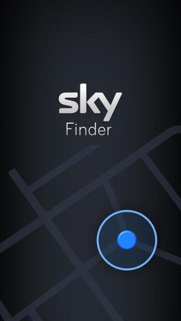 Das Logo der „Sky Finder“-App auf einer dunklen Karte.