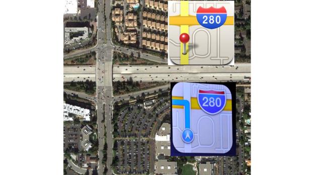 Südöstlich der Autobahnkreuzung steht das Apple-Hauptquartier.