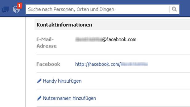 Die eigene E-Mail-Adresse wurde durch eine Facebook-Mailadresse ersetzt.