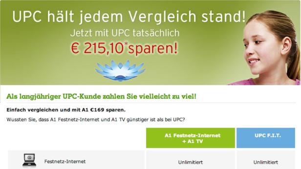 UPC und A1 im Werbeclinch