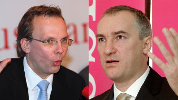 Der ehemalige AUA-Vorstand Andreas Bierwirth (links) folgt Robert Chvatal (rechts) als T-Mobile-Österreich-Chef