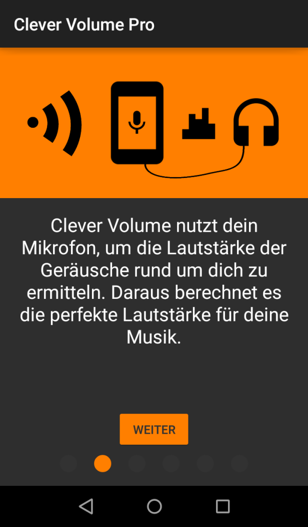 Screenshot der „Clever Volume Pro“-App mit Mikrofon- und Kopfhörersymbolen.