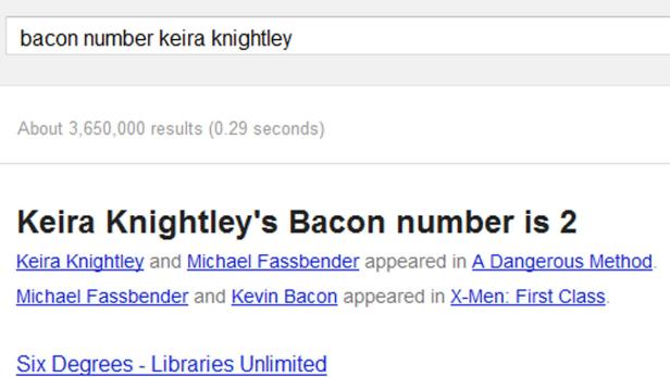Ein Beispiel: Keira Knightleys Bacon-Nummer ist zwei.