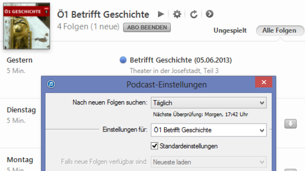 Podcast-Einstellungen in iTunes