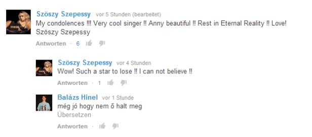 Kommentare zu einem Beitrag über die Sängerin Anny.