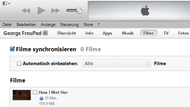 Sync-Einstellungen in iTunes
