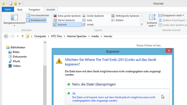 Video in Windows auf Android Gerät kopieren