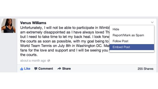 Facebook Embedded Posts eingebettet Postings Status-Update.