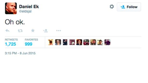 Daniel Eks Tweet, der mittlerweile gelöscht wurde