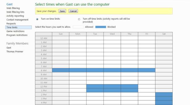 Der betreffende User kann den Computer nur zu gewissen Zeiten nutzen