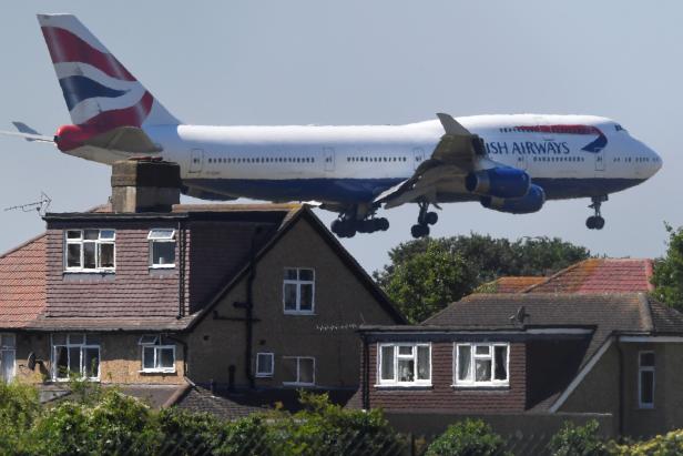 A British Airways Boeing 747 comes in to land at Heathrow aiport in London