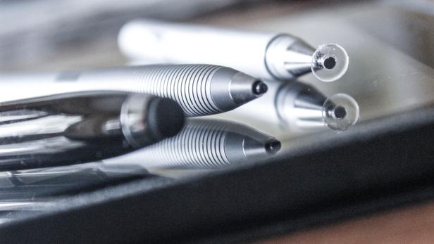 Die Test-Stylusse v.l.n.r.: der Klassiker (1), der Schreiberling (2) und der Designer (3)