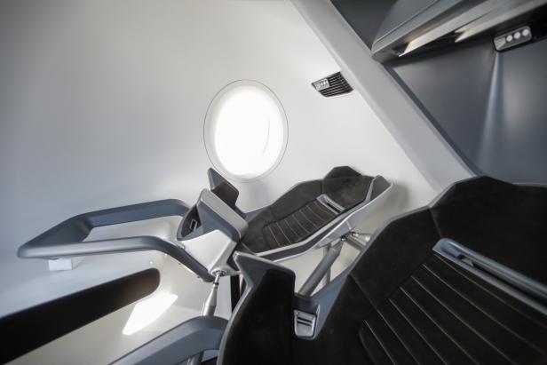 The view inside a replica Crew Dragon space craft is shown at SpaceX headquarters in Hawthorne, California