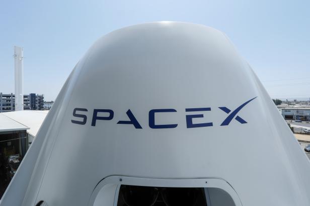 The top of a replica Crew Dragon spacecraft is show at SpaceX headquarters in Hawthorne, California