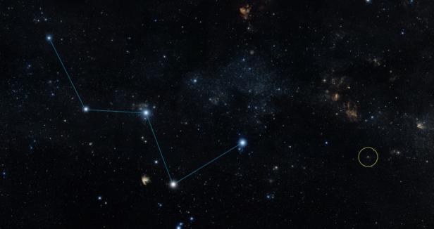 Der neue Exoplanet liegt quasi rechts über dem 'W' des Sternbildes Cassiopeia