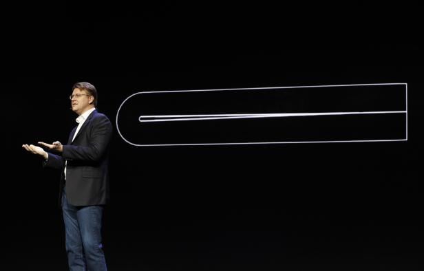 Justin Denison, Samsung Electronics senior vice president of Mobile Product Marketing, speaks during the unveiling of Samsung's new foldable screen smart phone, during the Samsung Developers Conference in San Francisco