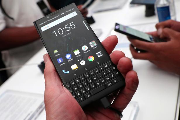 FILE PHOTO: The new BlackBerry Key2 smartphone is seen at a product launch event in New York