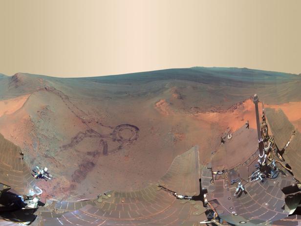 A 360-degree digitally-compressed panorama image of Mars from the Opportunity rover on Mars