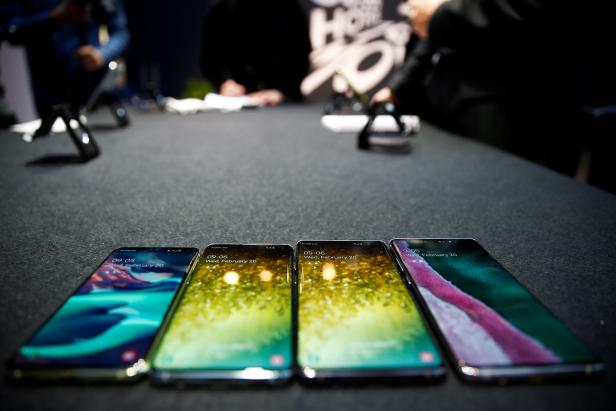 The new Samsung Galaxy S10e, S10, S10+ and the Samsung Galaxy S10 5G smartphones at a press event in London