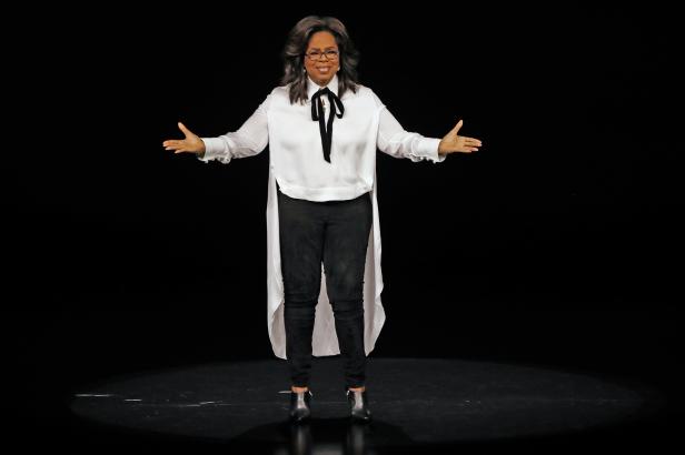 Oprah Winfrey speaks during an Apple special event at the Steve Jobs Theater in Cupertino