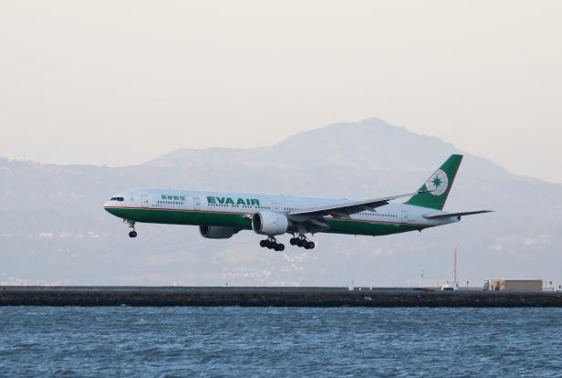 File photo of an Eva Air Boeing 777-300ER landing at San Francisco International Airport, San Francisco