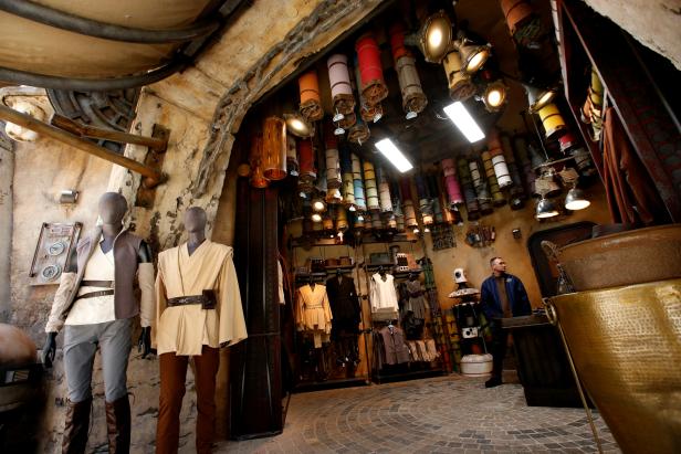 A clothing store is pictured at "Star Wars: Galaxy's Edge" during a media preview event at Disneyland Park in Anaheim