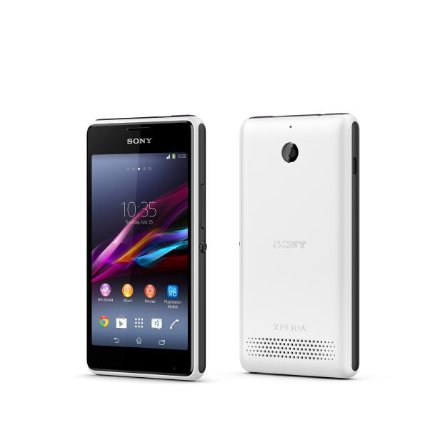 Ein weißes Sony Xperia Smartphone von vorne und hinten.