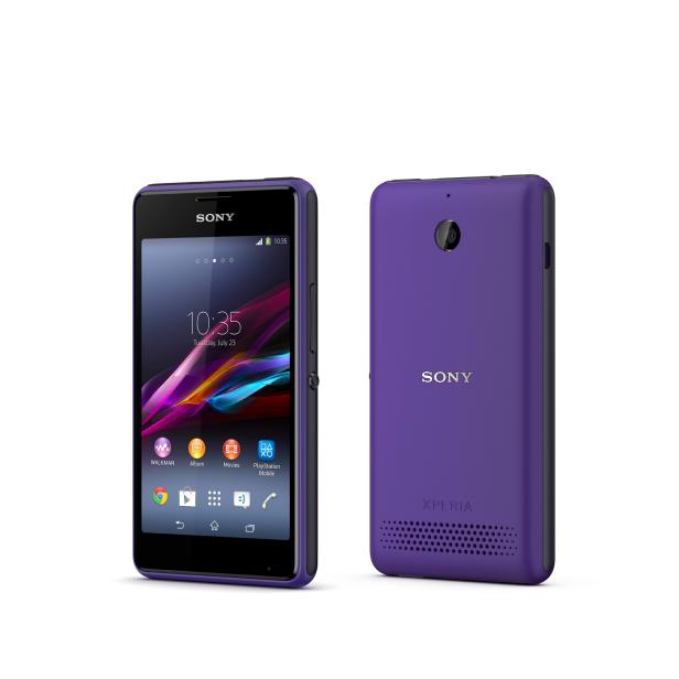 Ein lila Sony Xperia Smartphone von vorne und hinten.