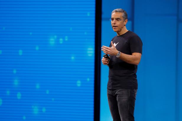 Facebook vice president of messaging products David Marcus speaks on stage during Facebook Inc's annual F8 developers conference in San Jose, California