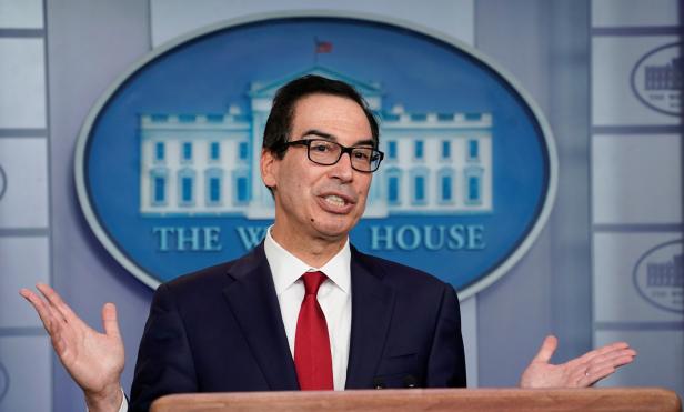 Treasuy Secretary Mnuchin gives a briefing on cryptocurrency at the White House in Washington