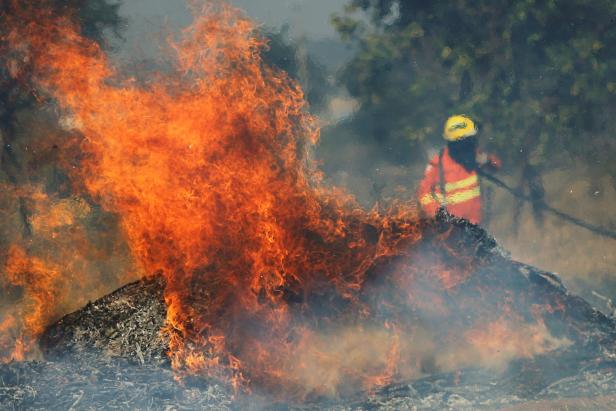 A firefighter attempts to extinguish flames during the dry season in Brasilia