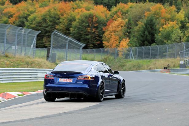 A Tesla Model S at the Nuerburgring race track