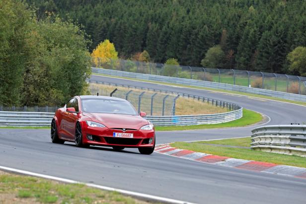 A Tesla Model S at the Nuerburgring race track