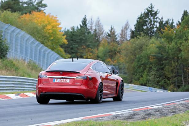 A Tesla Model S at the Nuerburgring race track