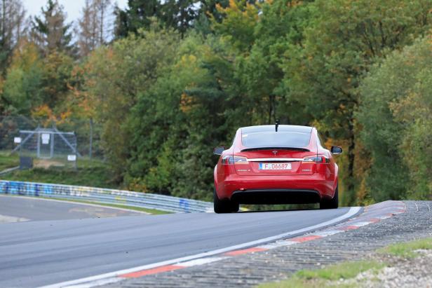 A Tesla Model S at the Nuerburgring race track