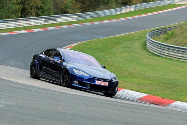 A Tesla Model S at the Nuerburgring race track