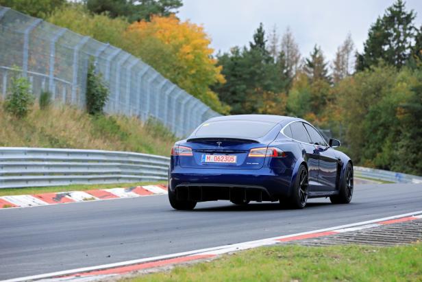 A Tesla Model S at the Nuerburgring race track