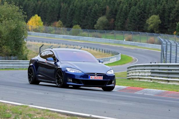 A Tesla Model S at the Nuerburgring race track