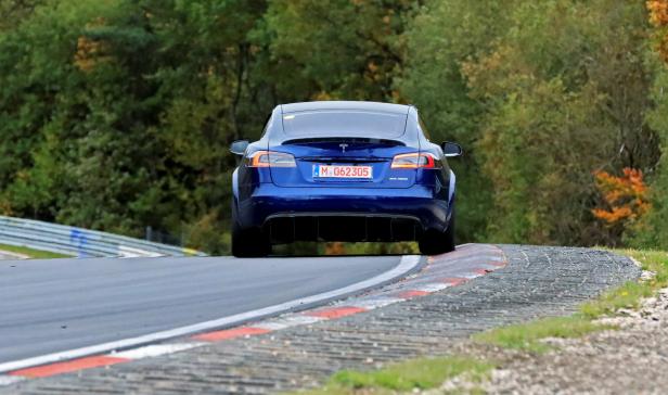 A Tesla Model S at the Nuerburgring race track