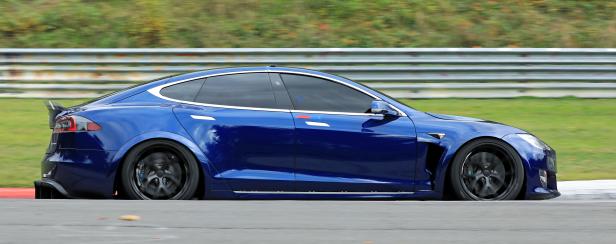 A Tesla Model S at the Nuerburgring race track