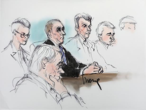 British cave diver Vernon Unsworth is shown in a courtroom drawing during the trial in a defamation case in which he is suing Tesla chief executive Elon Musk, in Los  Angeles, California