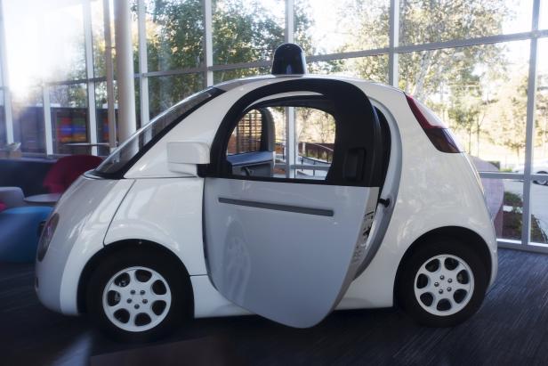 A Google self-driving car is seen at the Google Headquarters in Mountain View, California