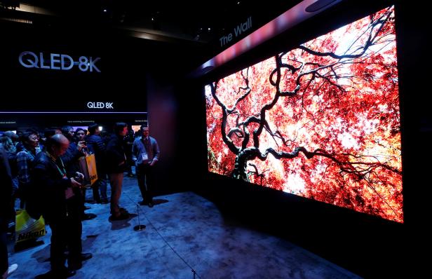 The Wall, a 105-inch micro-LED 8K television, is displayed in the Samsung Electronics booth during the 2020 CES in Las Vegas