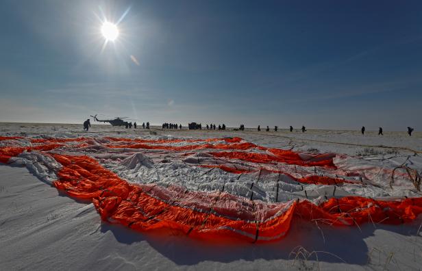 Soyuz MS-13 space capsule lands in Kazakhstan