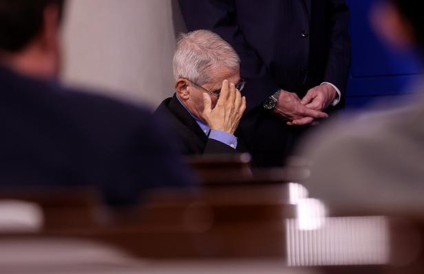 Dr. Anthony Fauci attends daily coronavirus response briefing at the White House in Washington