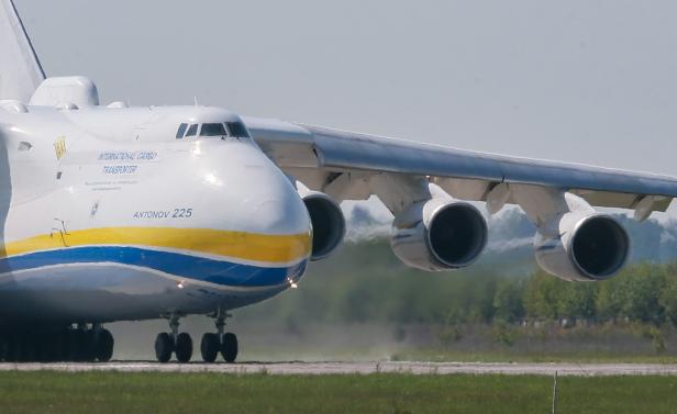 An-225 aircraft takes off from Gostomel airport to Prague.