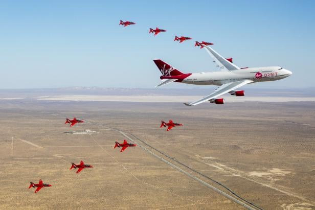 Red Arrows Hawk jets in Long Beach