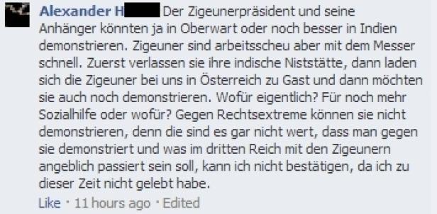 Hassposting auf Wiener Polizei-Facebookseite