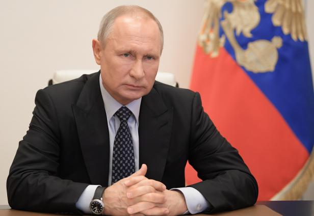 Russian President Vladimir Putin during video conference meeting on Russian fuel and energy industry