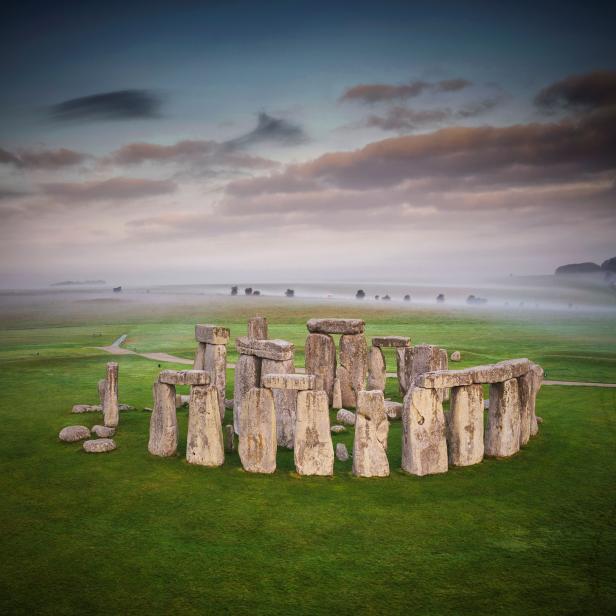 General view of the Stonehenge stone circle, near Amesbury